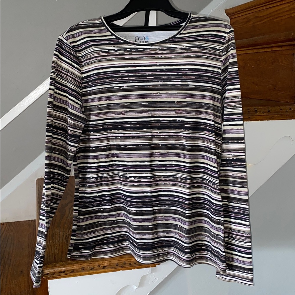 Croft & Barrow Striped Long Sleeve Tee Black, White, Purple Size Small - Picture 2 of 5